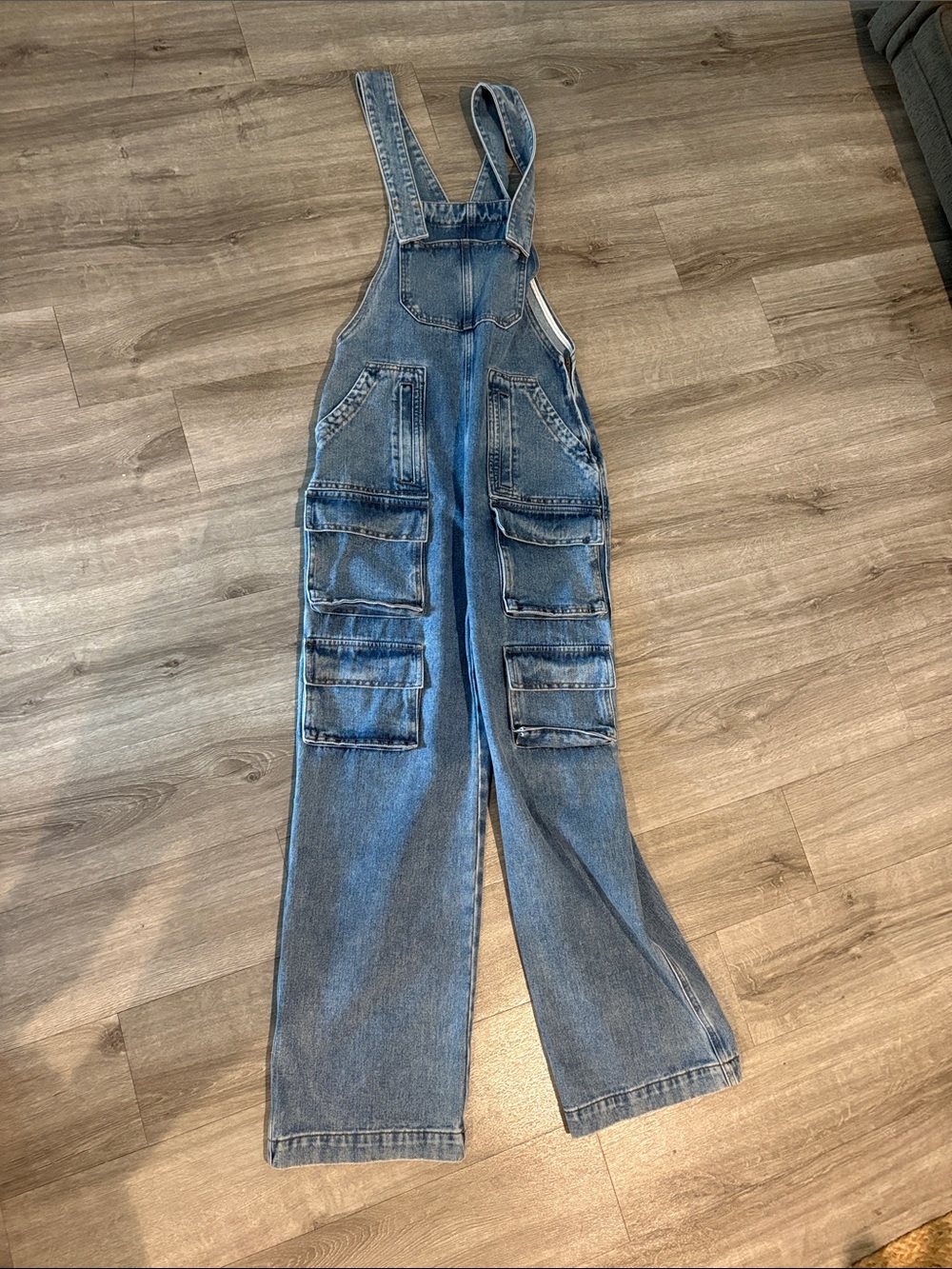 Nasty Gal Blue Denim Cargo Pocket Overalls
